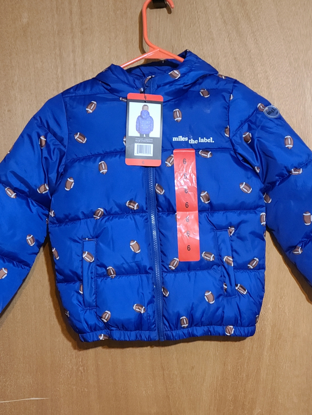 Miles the Label Kids' Blue Football-Print Puffer Jacket